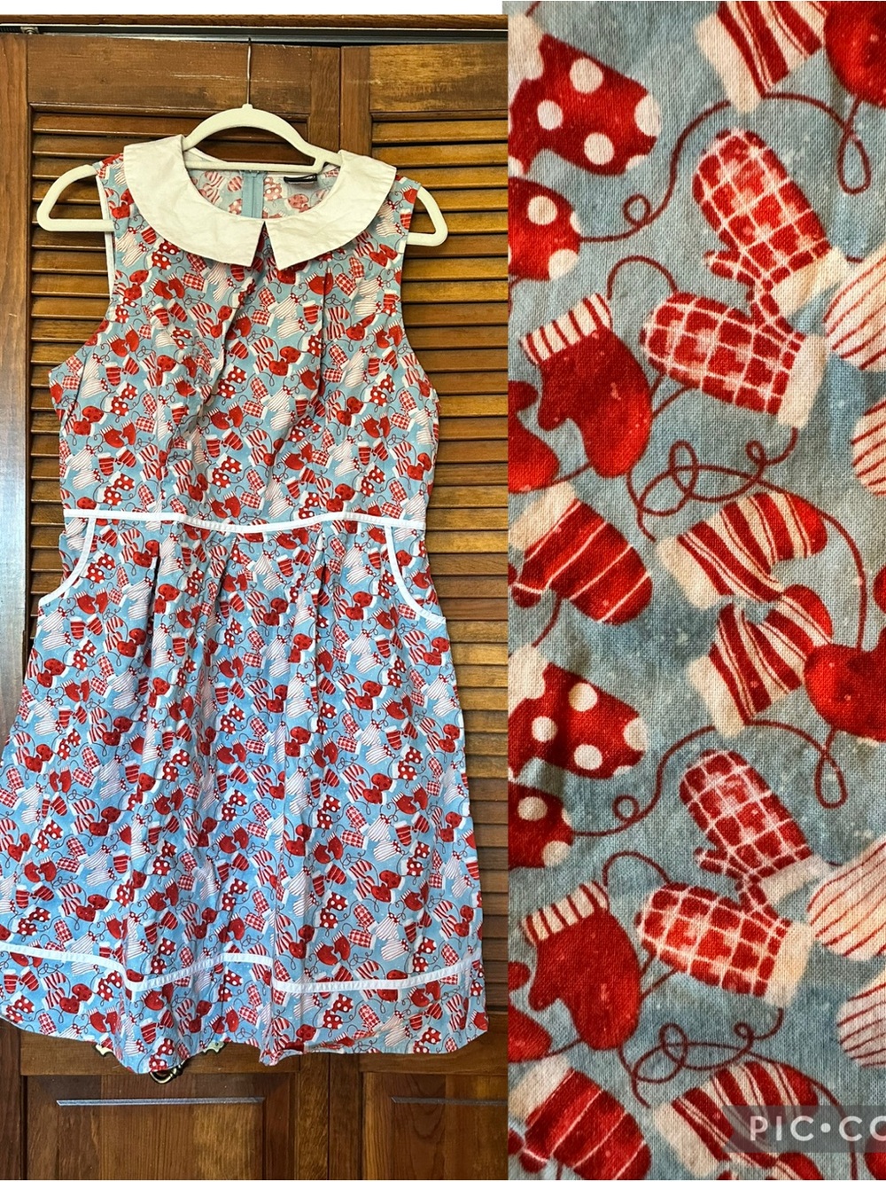 Retrolicious Red & Light Blue Mittens Print Dress size 1X